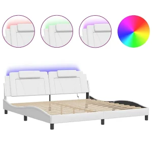 Bedframe "Viana" met LED zonder matras kunstleer wit 200×200 cm Bedframe "Viana" met LED zonder matras kunstleer wit 200×200 cm