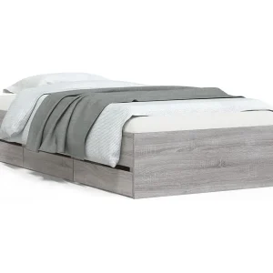 Bedframe met lades bewerkt hout grijs sonoma eiken 75×190 cm Bedframe met lades bewerkt hout grijs sonoma eiken 75×190 cm