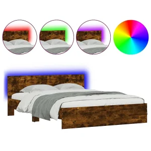 Bedframe met hoofdeinde en LED gerookt eikenkleurig 150×200 cm