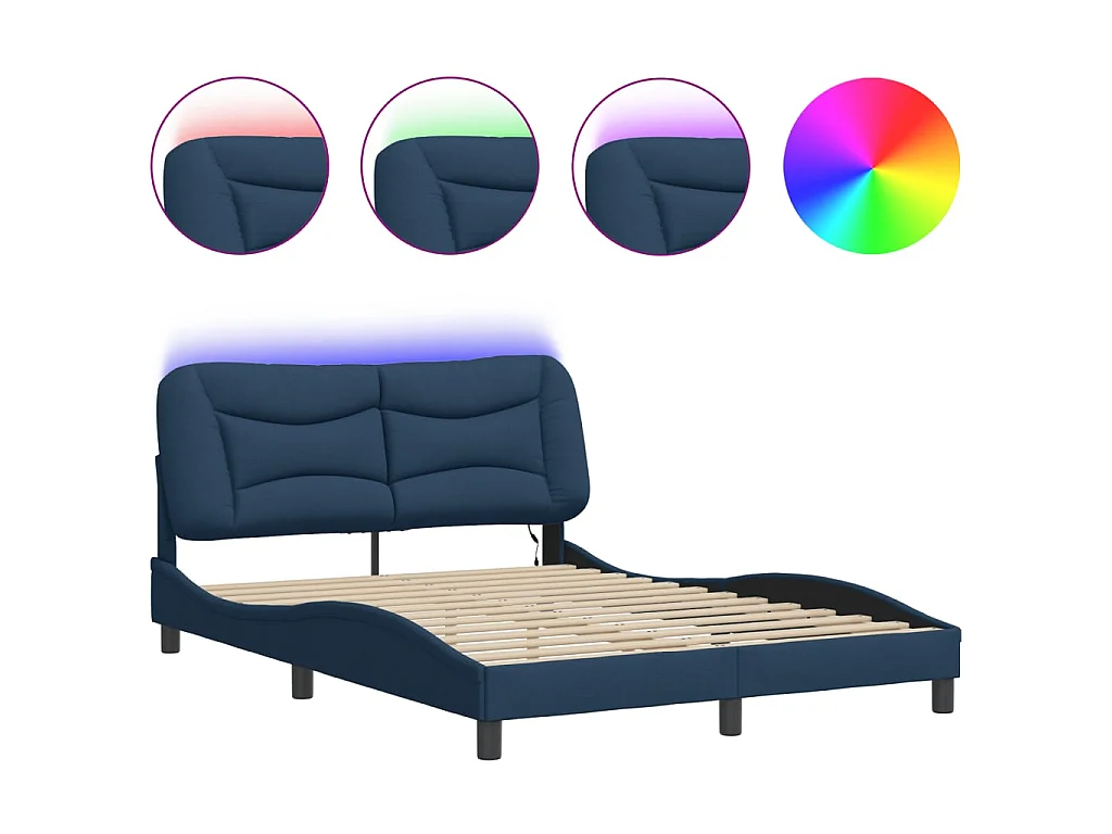 Bedframe met LED-verlichting stof blauw 140x200 cm