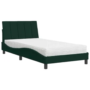 Bed met matras "Hanko" fluweel donkergroen 100×200 cm