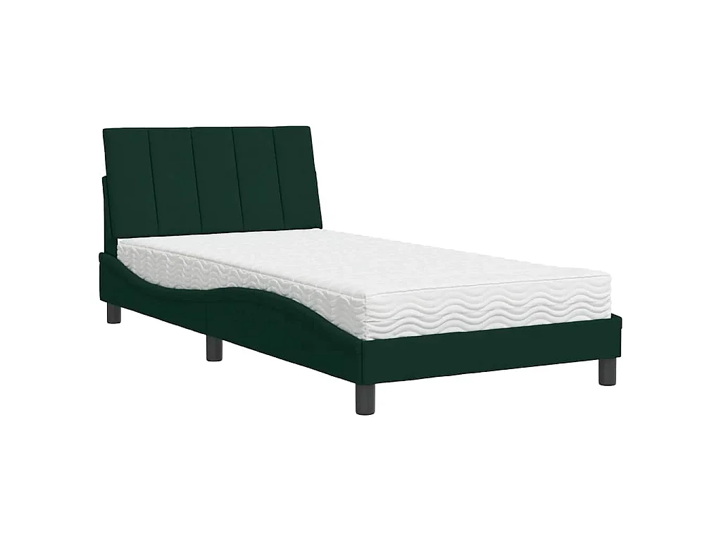 Bed met matras "Hanko" fluweel donkergroen 100x200 cm