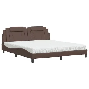 Bed met matras kunstleer bruin 180×200 cm Bed met matras kunstleer bruin 180×200 cm