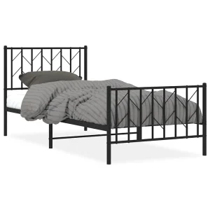 Bedframe met hoofd- en voeteneinde metaal zwart 90×200 cm