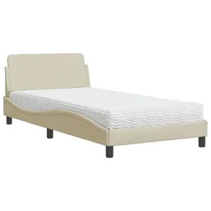 Bed met matras stof crèmekleurig 100×200 cm Bed met matras stof crèmekleurig 100×200 cm