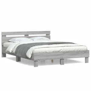 Bedframe met hoofdeinde bewerkt hout grijs sonoma 140×190 cm Bedframe met hoofdeinde bewerkt hout grijs sonoma 140×190 cm