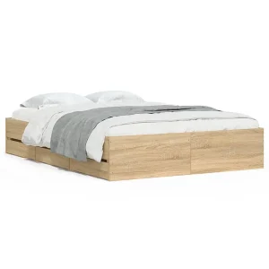 Bedframe met lades bewerkt hout sonoma eikenkleurig 120×190 cm Bedframe met lades bewerkt hout sonoma eikenkleurig 120×190 cm