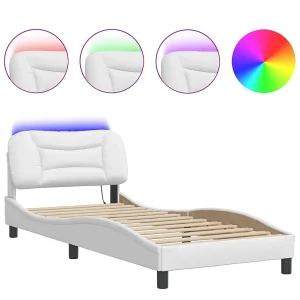 Bedframe met LED-verlichting kunstleer wit 90×200 cm Bedframe met LED-verlichting kunstleer wit 90×200 cm