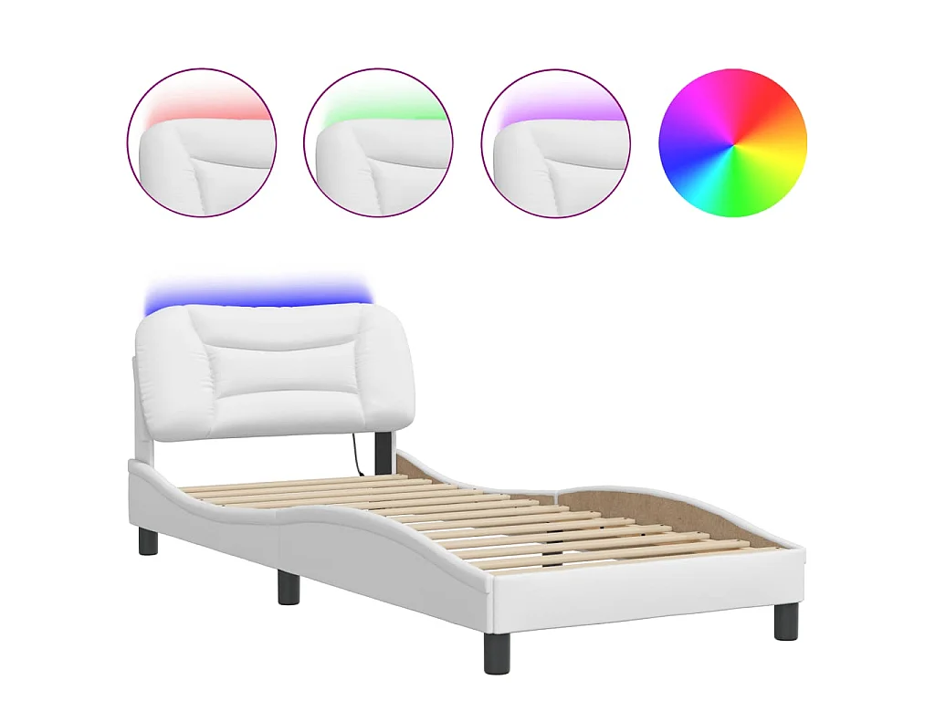 Bedframe met LED-verlichting kunstleer wit 90x200 cm
