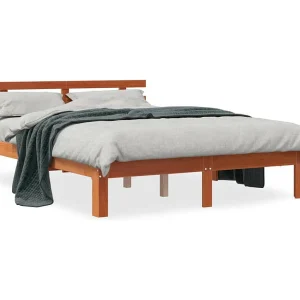Bedframe met hoofdbord massief grenenhout wasbruin 140×190 cm Bedframe met hoofdbord massief grenenhout wasbruin 140×190 cm