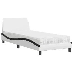 Bed met matras kunstleer wit en zwart 90×190 cm Bed met matras kunstleer wit en zwart 90×190 cm