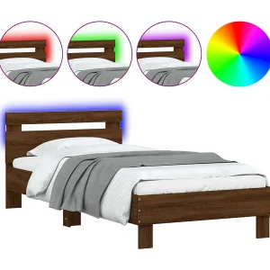 Bedframe met hoofdbord en LED bruin eikenkleur 90×190 cm Bedframe met hoofdbord en LED bruin eikenkleur 90×190 cm