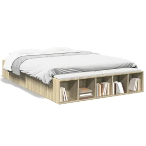 Bedframe bewerkt hout sonoma eikenkleurig 120×200 cm Bedframe bewerkt hout sonoma eikenkleurig 120×200 cm