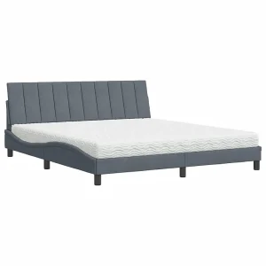 Bed met matras "Hanko" fluweel donkergrijs 180×200 cm