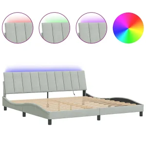 Bedframe met LED zonder matras "Hanko" fluweel lichtgrijs 200×200 cm Bedframe met LED zonder matras "Hanko" fluweel lichtgrijs 200×200 cm