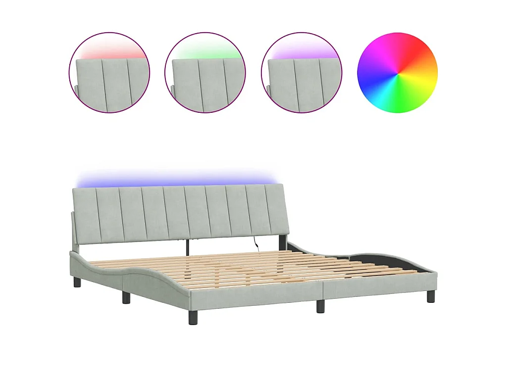 Bedframe met LED zonder matras "Hanko" fluweel lichtgrijs 200x200 cm