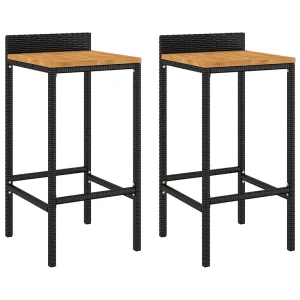 Barkrukken 2 st poly rattan en massief acaciahout zwart Barkrukken 2 st poly rattan en massief acaciahout zwart