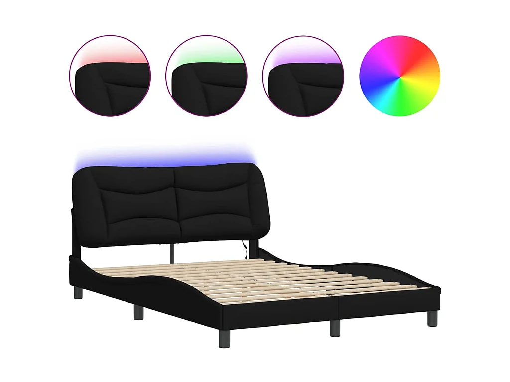 Bedframe met LED-verlichting stof zwart 140x200 cm