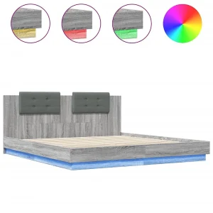 Bedframe met hoofdbord en LED grijs sonoma eiken 160×200 cm