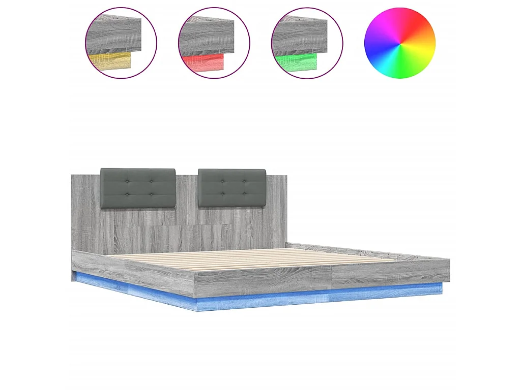 Bedframe met hoofdbord en LED grijs sonoma eiken 160x200 cm