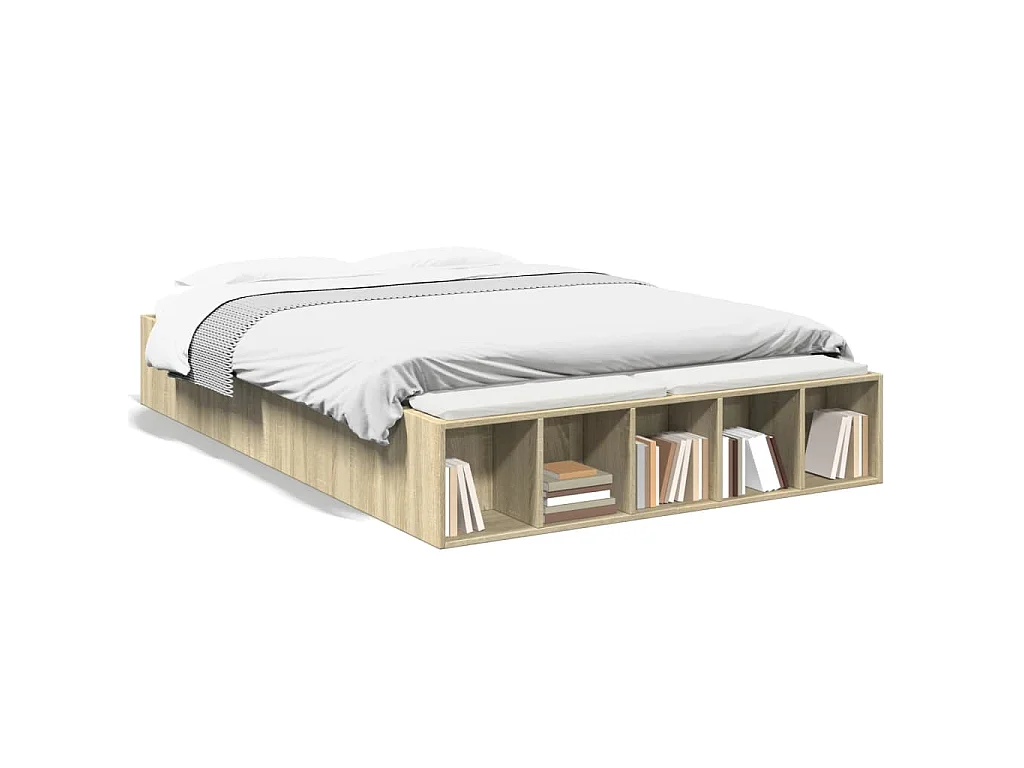 Bedframe bewerkt hout sonoma eikenkleurig 135x190 cm