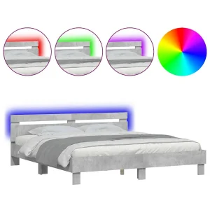 Bedframe met hoofdeinde en LED-licht betongrijs 180×200 cm Bedframe met hoofdeinde en LED-licht betongrijs 180×200 cm