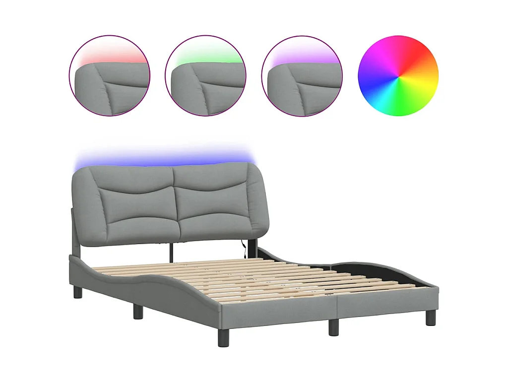 Bedframe met LED-verlichting stof lichtgrijs 140x200 cm