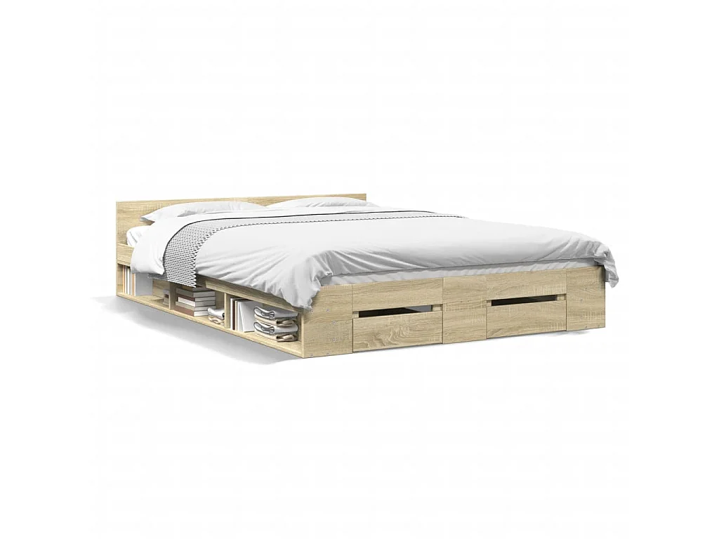 Bedframe met lades bewerkt hout sonoma eikenkleurig 160x200 cm
