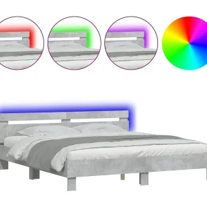 Bedframe met hoofdeinde en LED-licht betongrijs 160×200 cm Bedframe met hoofdeinde en LED-licht betongrijs 160×200 cm