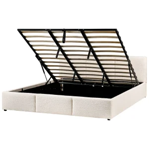 Bed met opbergruimte Bouclé BOUSSE 180 x 200 cm Gebroken wit