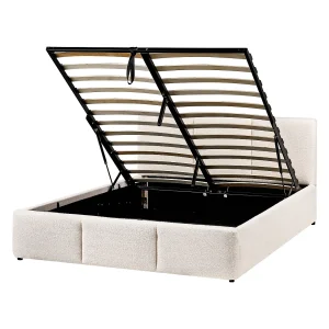 Bed met opbergruimte Bouclé BOUSSE 140 x 200 cm Gebroken wit