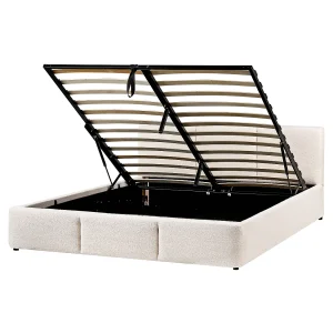 Bed met opbergruimte Bouclé BOUSSE 160 x 200 cm Gebroken wit