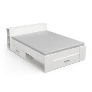 Bed 2 plaatsen Wit met 3 laden en nissen 140×190 cm – Pocket