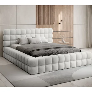 Bedstee 160×200 inclusief lattenbodem Cloud Beige bouclette stof Bedstee 160×200 inclusief lattenbodem Cloud Beige bouclette stof