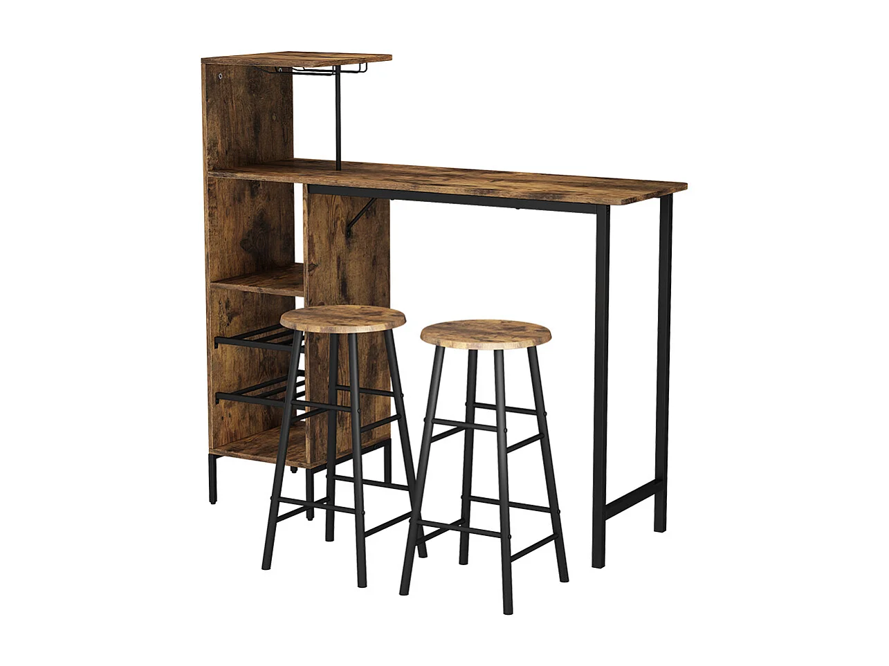 Bartafelset zwart/eiken rustiek 121.5x40x120 fyrk
