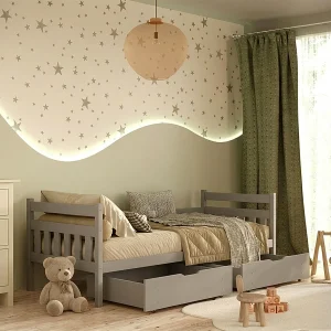 Bed 90×200 inclusief lattenbodem en laden David Grey Bed 90×200 inclusief lattenbodem en laden David Grey
