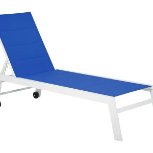 BARBADOS ligstoel in blauw textilene – wit aluminium BARBADOS ligstoel in blauw textilene – wit aluminium