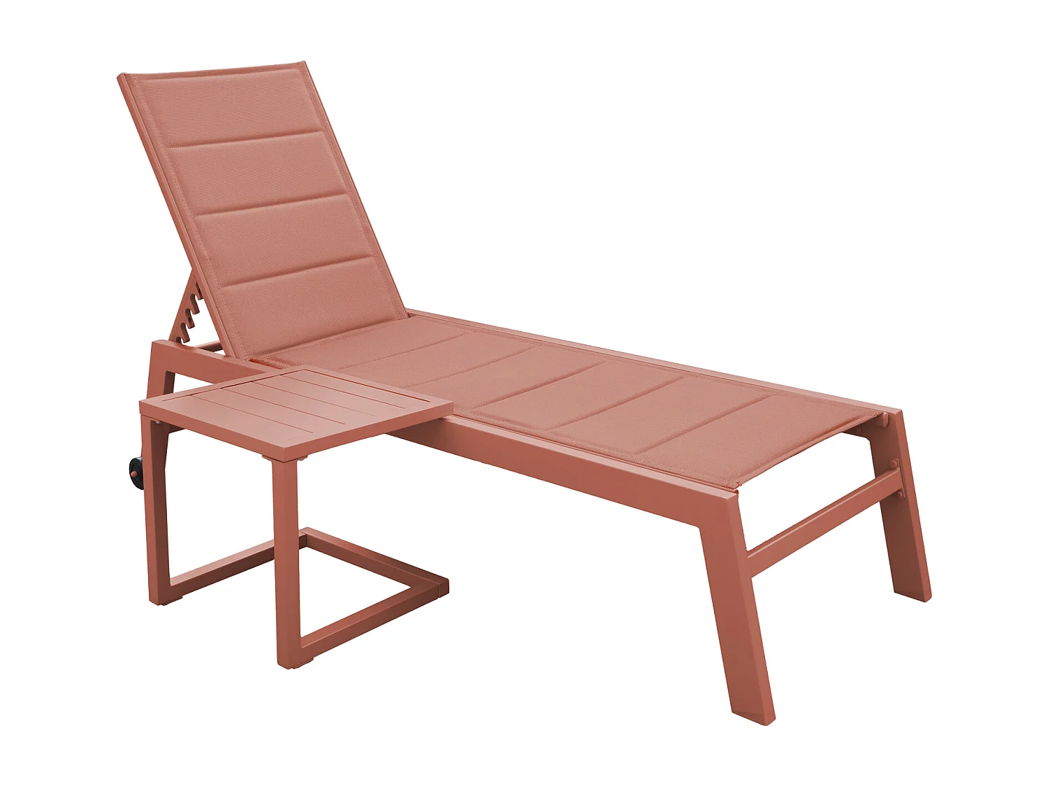 BARBADOS ligstoel en bijzettafel in terracotta textilene – terracotta aluminium
