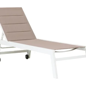 BARBADOS ligstoel in taupe textilene – wit aluminium BARBADOS ligstoel in taupe textilene – wit aluminium