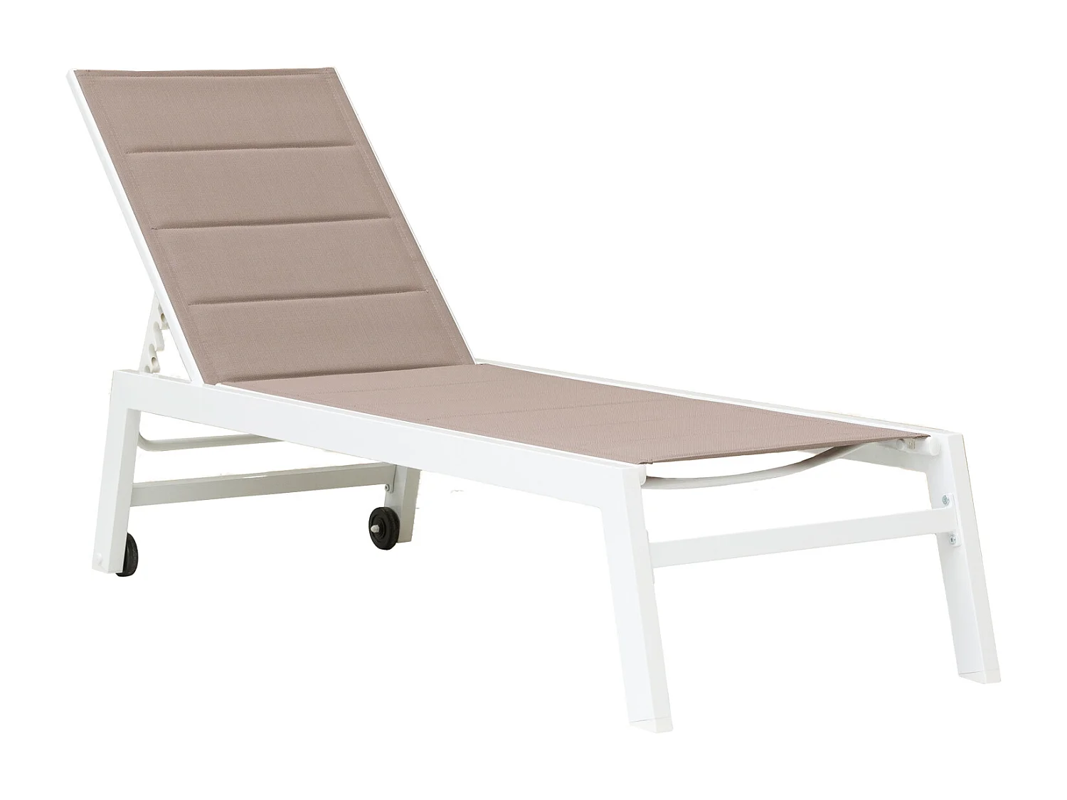 BARBADOS ligstoel in taupe textilene – wit aluminium