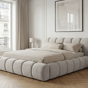 BESILIO Bed met opbergruimte 120×200 gestoffeerd Mellio – lattenbodem inbegrepen, dik schuim – Grijs