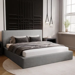 BESILIO Bed 200×200 Gloria met opbergruimte – inclusief lattenbodem, zachte stof – Grijs