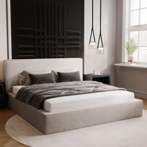 BESILIO Bed 200×200 Gloria met opbergruimte – inclusief lattenbodem, zachte stof – Lichtgrijs