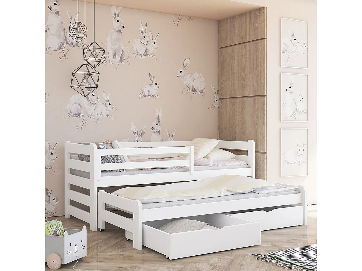 Bed 90x200 inclusief onderschuifbedbodem en laden Jordan White