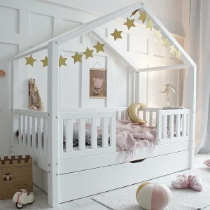 Hutbed 90×190 bedhekken inclusief lattenbodem en lade Roxane Wit Hutbed 90×190 bedhekken inclusief lattenbodem en lade Roxane Wit