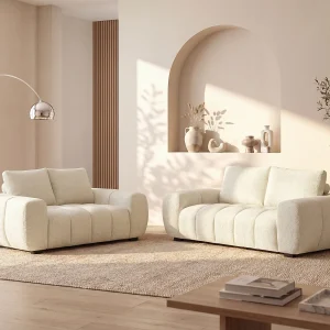 2-zits en 3-zits bank in beige getextureerde stof BERENIA
