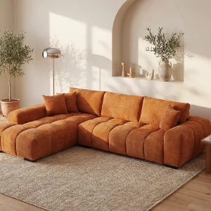 Linker hoekbank in getextureerde terracotta stof BERENIA