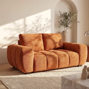 Tweezitsbank in getextureerde terracotta stof BERENIA Tweezitsbank in getextureerde terracotta stof BERENIA