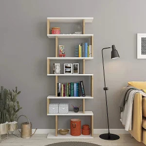 Bates boekenplank van wit eikenhout 6 planken 60x19x160 cm modern en robuust design Bates boekenplank van wit eikenhout 6 planken 60x19x160 cm modern en robuust design