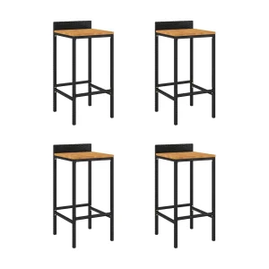 Barkrukken 4 st poly rattan en massief acaciahout zwart Barkrukken 4 st poly rattan en massief acaciahout zwart
